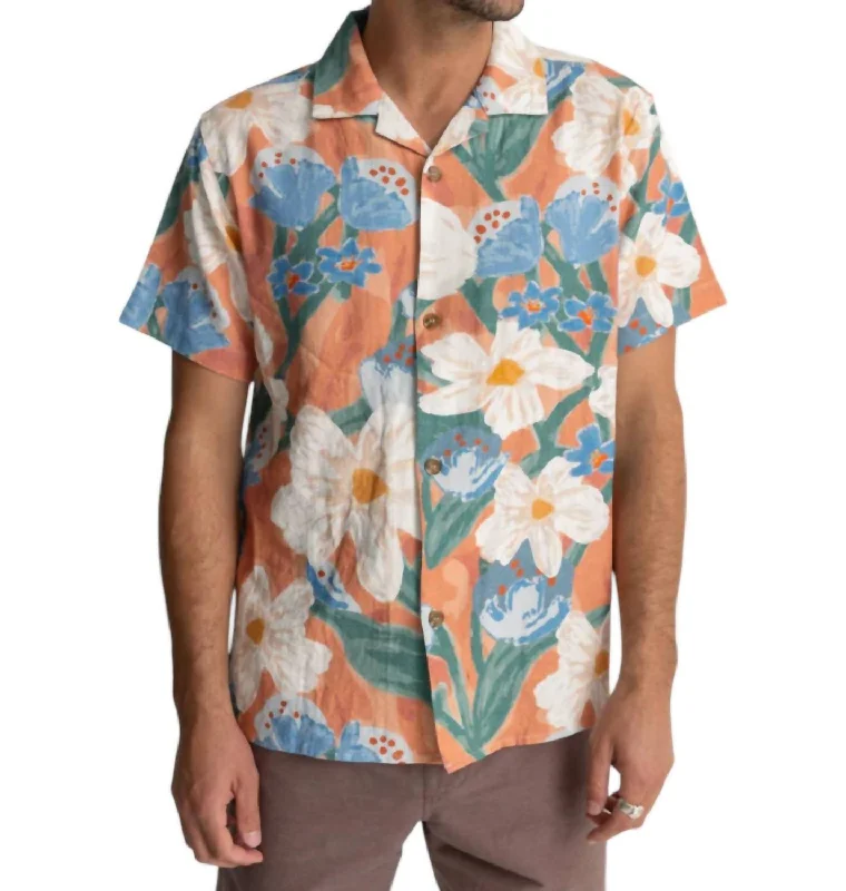 Men's elegant inset shirts-Lost Orchid Cuban Short Sleeve Shirt In Multi-Colored