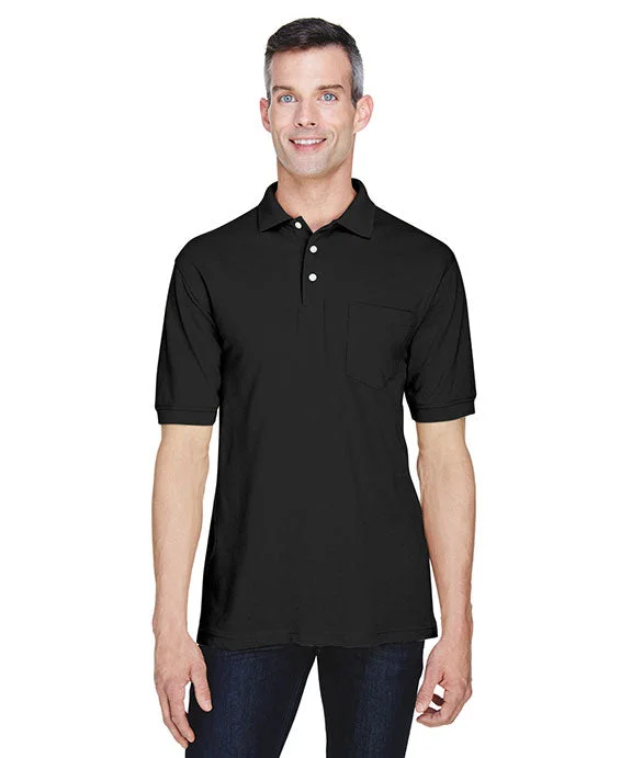 Men’s short-sleeve yowl tops-M265P - Harriton Mens 5.6 oz. Easy Blend™ Polo with Pocket