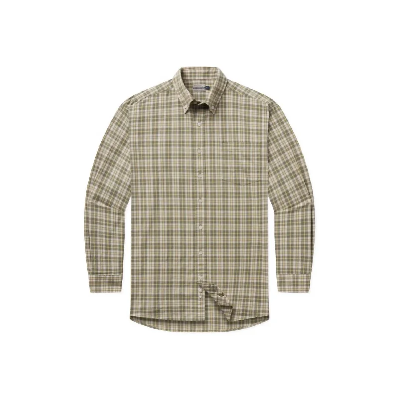 Men's formal micro-herringbone shirts-Men's Bandera Washed Plaid Shirt In Sage/dark Olive