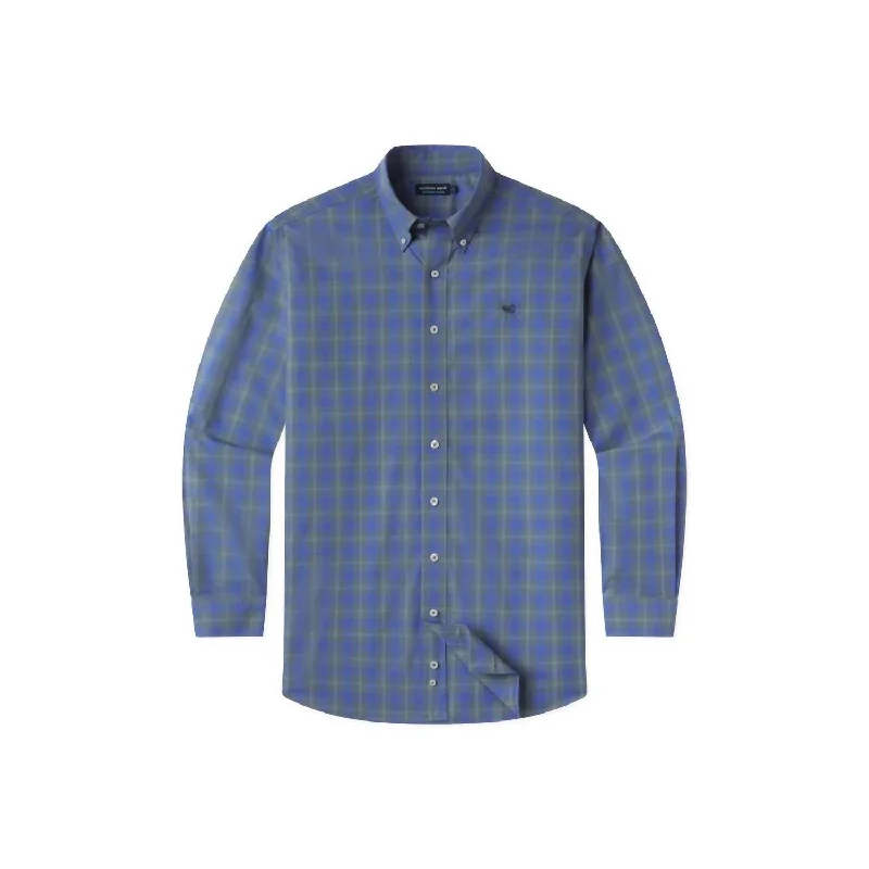 Men's trendy angled shirts-Men's Middleton Windowpane Shirt In Dark Green/royal Blue