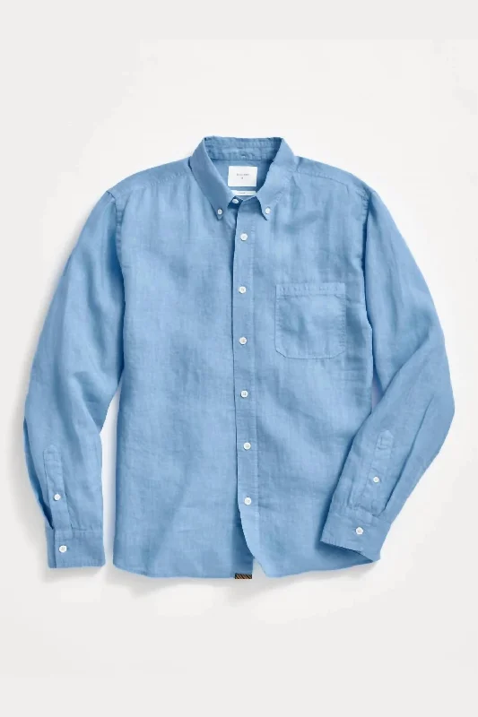 Men's casual space-dye shirts-Men's Tuscumbia Linen Shirt Button Down In French Blue