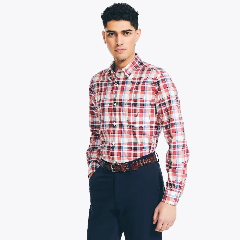 Men's elegant scallop shirts-Nautica Mens Plaid Shirt