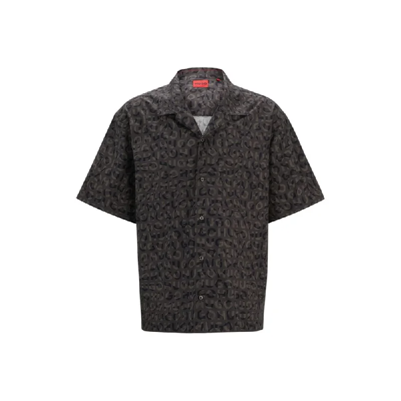 Men's formal micro-diamond shirts-Oversize-fit shirt in seasonal-print cotton poplin