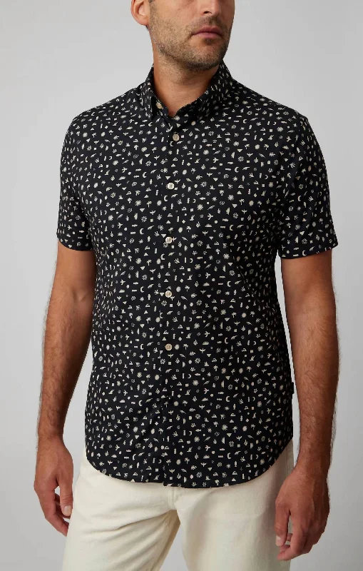 Men's relaxed calico shirts-Printed Boho Symbols Woven Shirt In Black