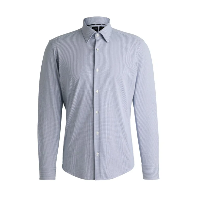 Men's formal micro-lattice shirts-Regular-fit shirt in structured performance-stretch fabric