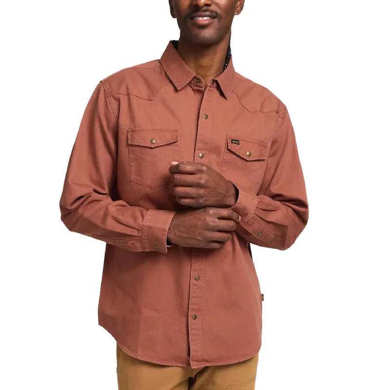 Men's vintage micro-plaid shirts-Sawhorse Work Shirt In Mink Brown