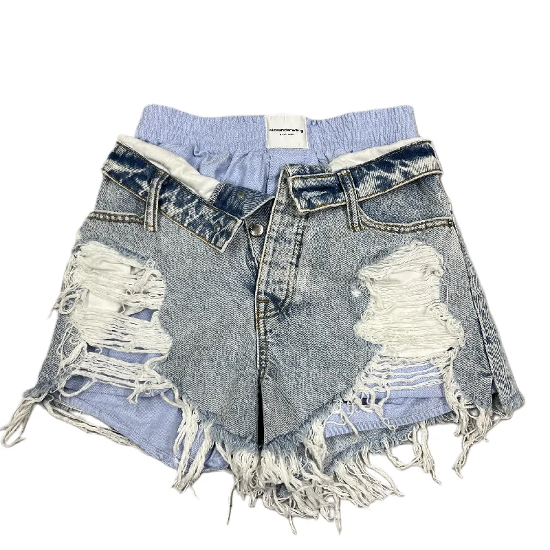 Men's torn ripped denim pants-Shorts Luxury Designer By Alexander Wang In Blue Denim, Size: 0