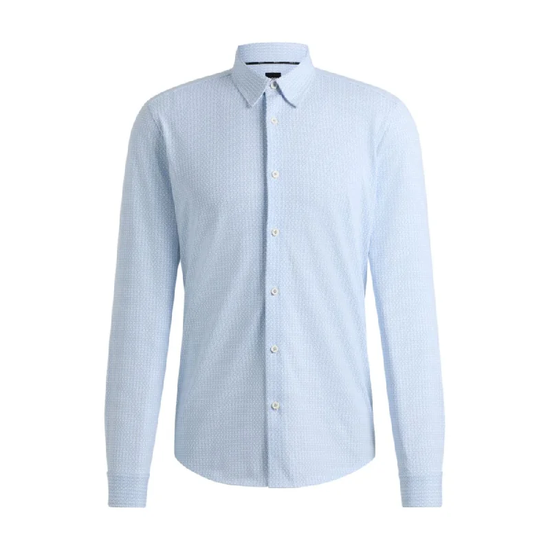 Men's elegant sculpted shirts-Slim-fit shirt in a printed performance-stretch blend