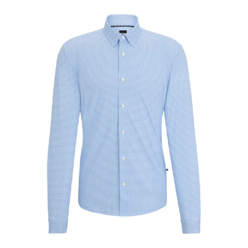 Men's elegant vented shirts-Slim-fit shirt in geometric-printed performance-stretch material