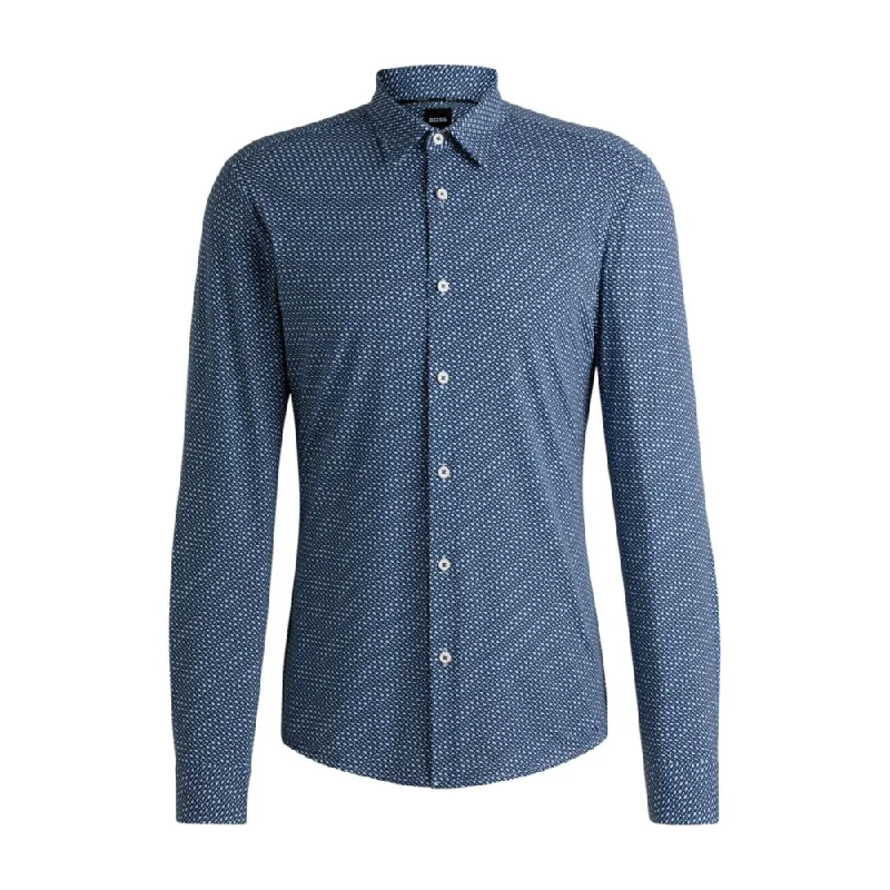 Men's sleek charge shirts-Slim-fit shirt in monogram-print performance-stretch material