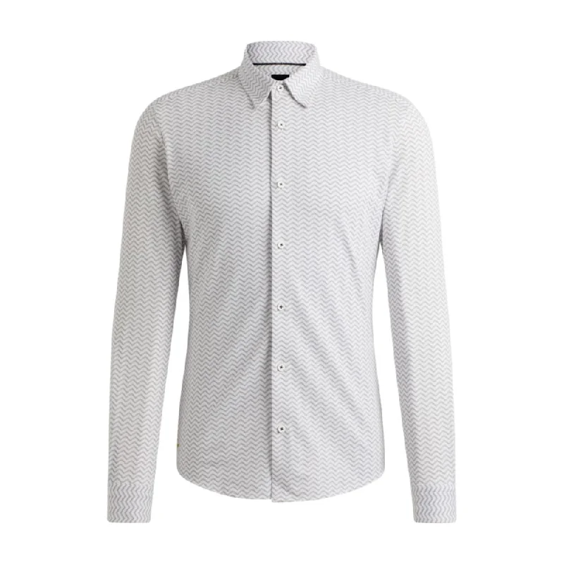 Men's subtle micro-geo shirts-Slim-fit shirt in patterned performance-stretch fabric