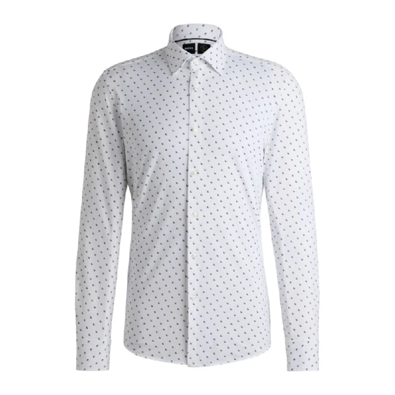 Men's relaxed pin-tuck shirts-Slim-fit shirt in printed performance-stretch fabric