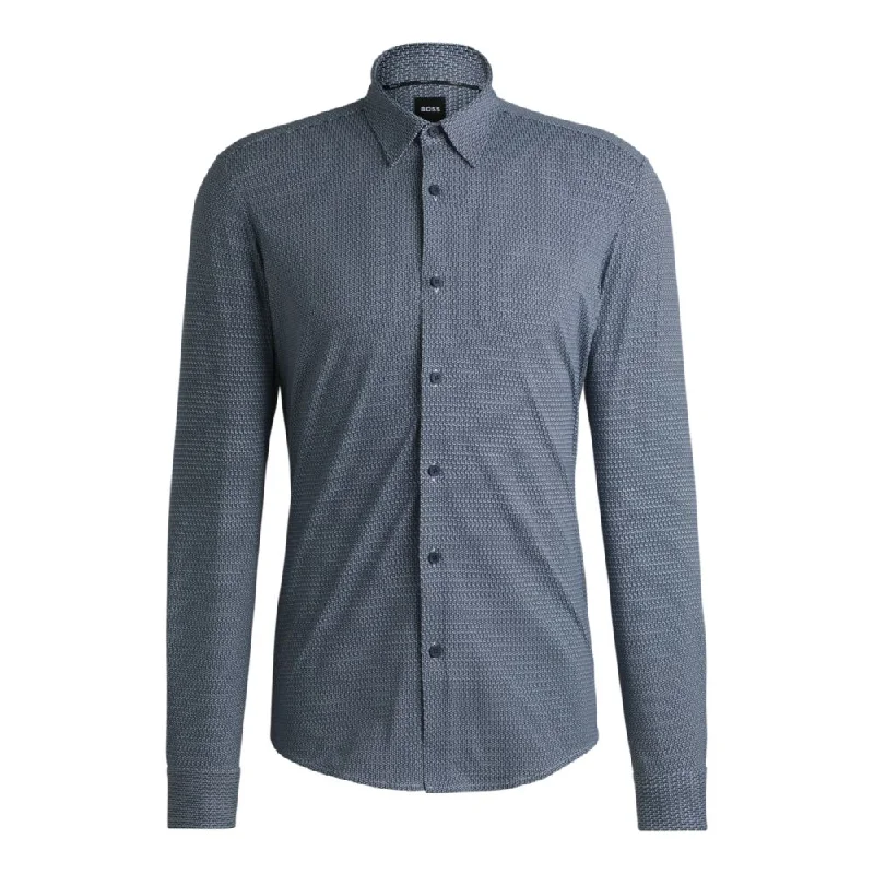 Men's soft slub-knit shirts-Slim-fit shirt in printed performance-stretch fabric