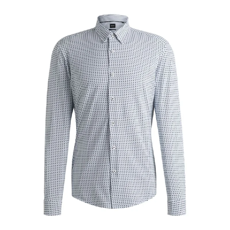 Men's classic shoulder-pleat shirts-Slim-fit shirt in printed performance-stretch fabric