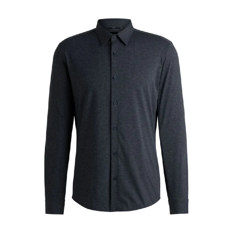 Men's classic dart-back shirts-Slim-fit shirt in printed performance-stretch jersey