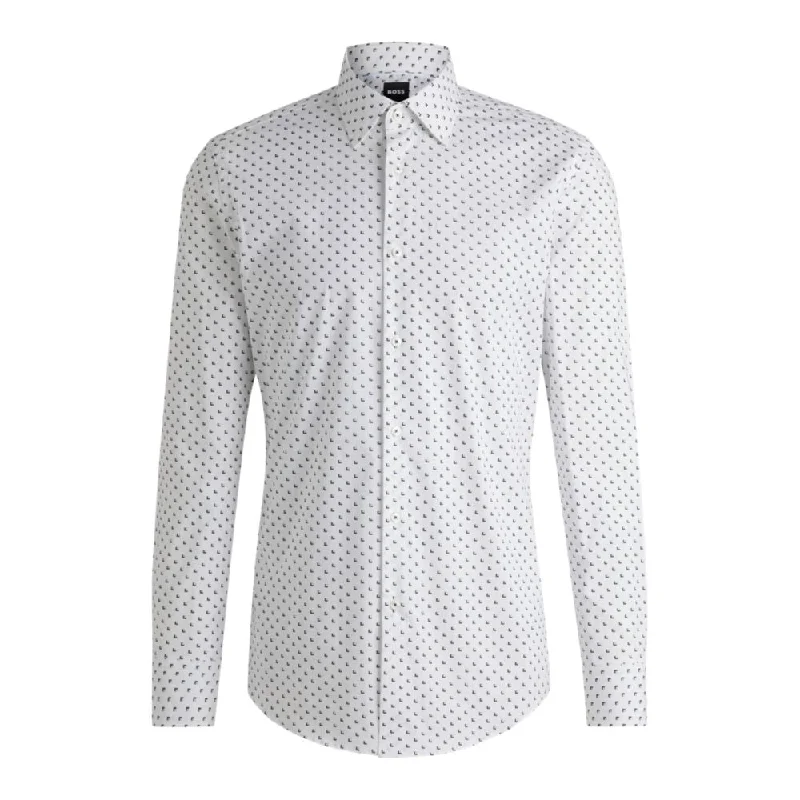 Men's formal micro-swirl shirts-Slim-fit shirt in printed stretch-cotton poplin