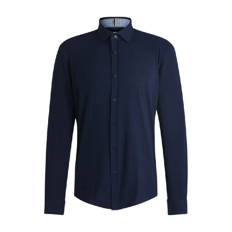 Men's classic placket shirts-Slim-fit shirt in stretch-cotton jersey