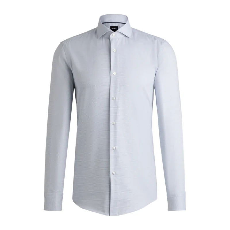 Men's trendy boat-neck shirts-Slim-fit shirt in structured cotton