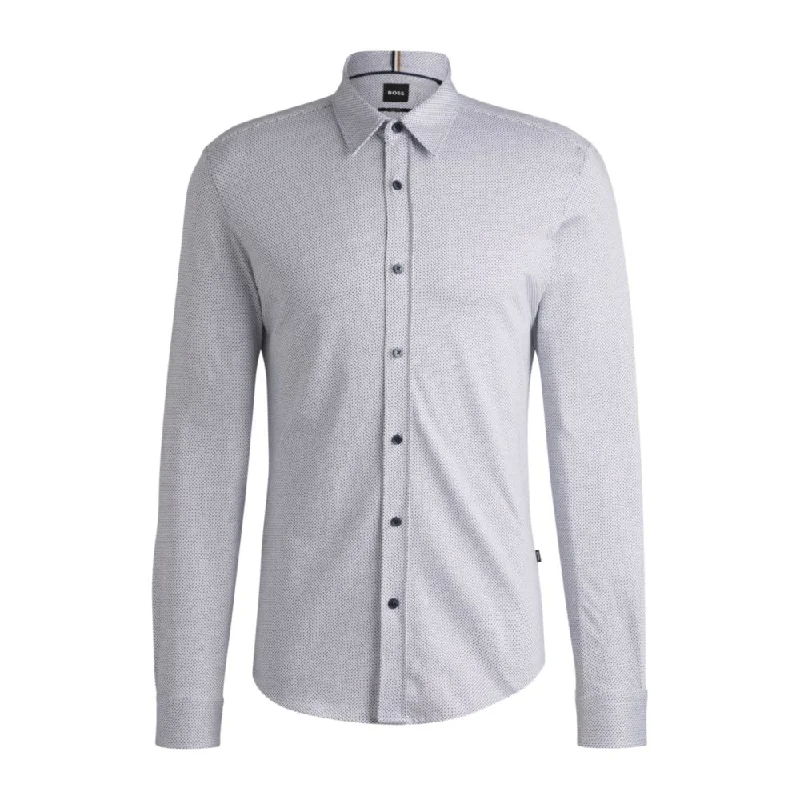 Men's formal micro-stripe shirts-Slim-fit shirt in structured cotton jersey