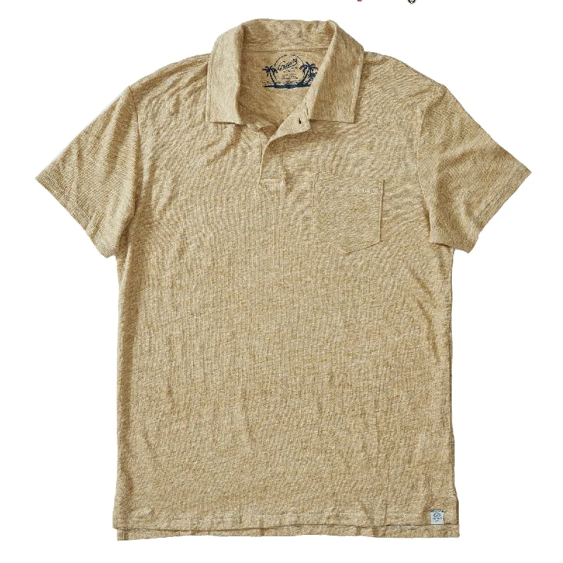 Men’s short-sleeve gauzy tops-Soldano Linen Polo - Gold (Final Sale)