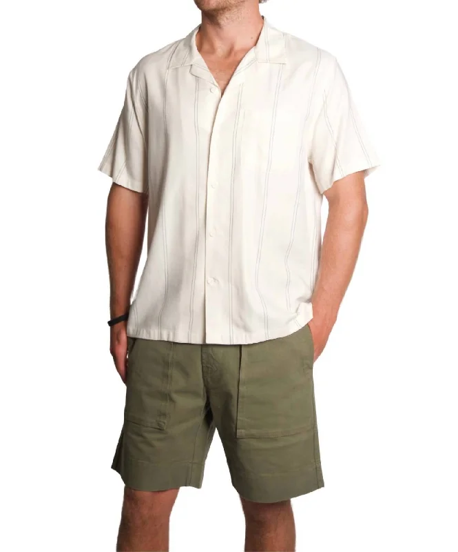 Men's luxury crinkled shirts-Sunfair Stripe Short Sleeve In White