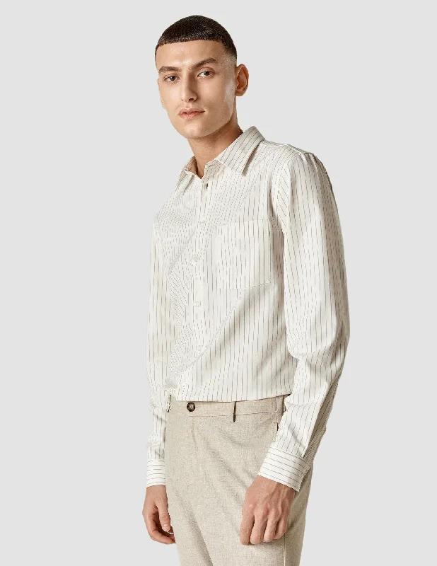 Men's rugged badlands shirts-Tech Linen Casual Shirt Tan Pinstripe