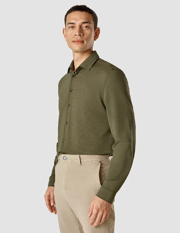 Men's soft panne shirts-Travel Shirt Remote Green Slim