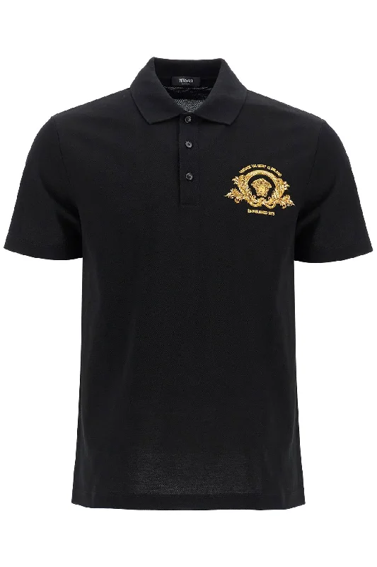 Men’s short-sleeve eave tops-Versace Men's Short-Sleeved Polo Shirt With