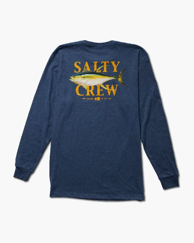 Men’s short-sleeve crag tees-Yellowfin L/S Tee - Navy Heather