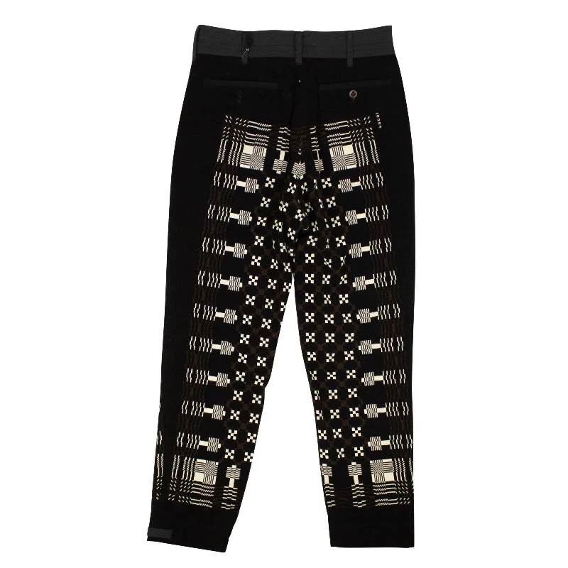 Men's reinforced double-knee pants-Black Cotton Geometric Print throughout Pants