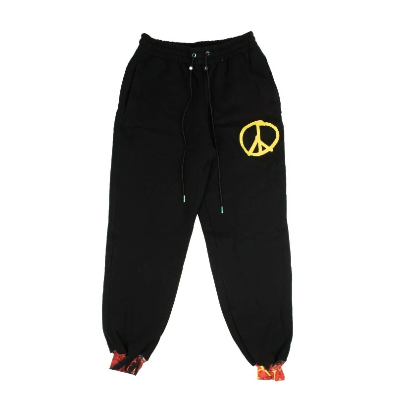 Men's trendy modern fit pants-Bossi Peace Sign Sweatpants - Black/Yellow