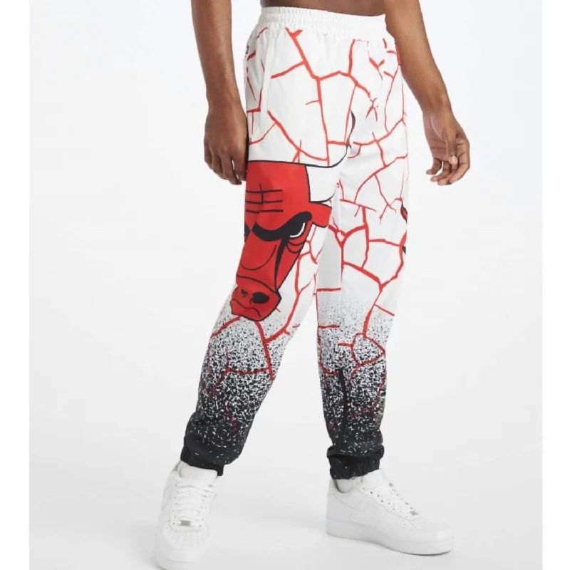 Men's extended big and tall pants-Chicago Bulls Logo Pants In White