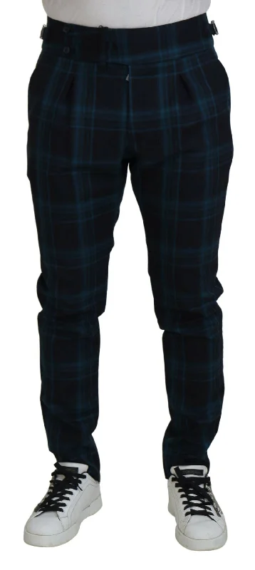 Men's flared bootcut pants-Dolce & Gabbana Elegant Plaid Wool Dress Men's Pants