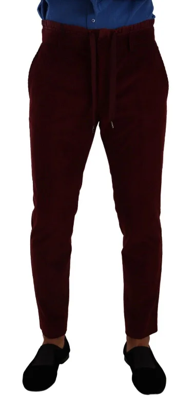 Men's silky satin pants-Dolce & Gabbana Elegant  Velvet Dress Men's Trousers