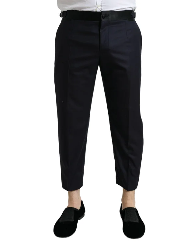 Men's slate gray pants-Dolce & Gabbana Elegant Wool-Silk Blend Cropped Dress Men's Pants