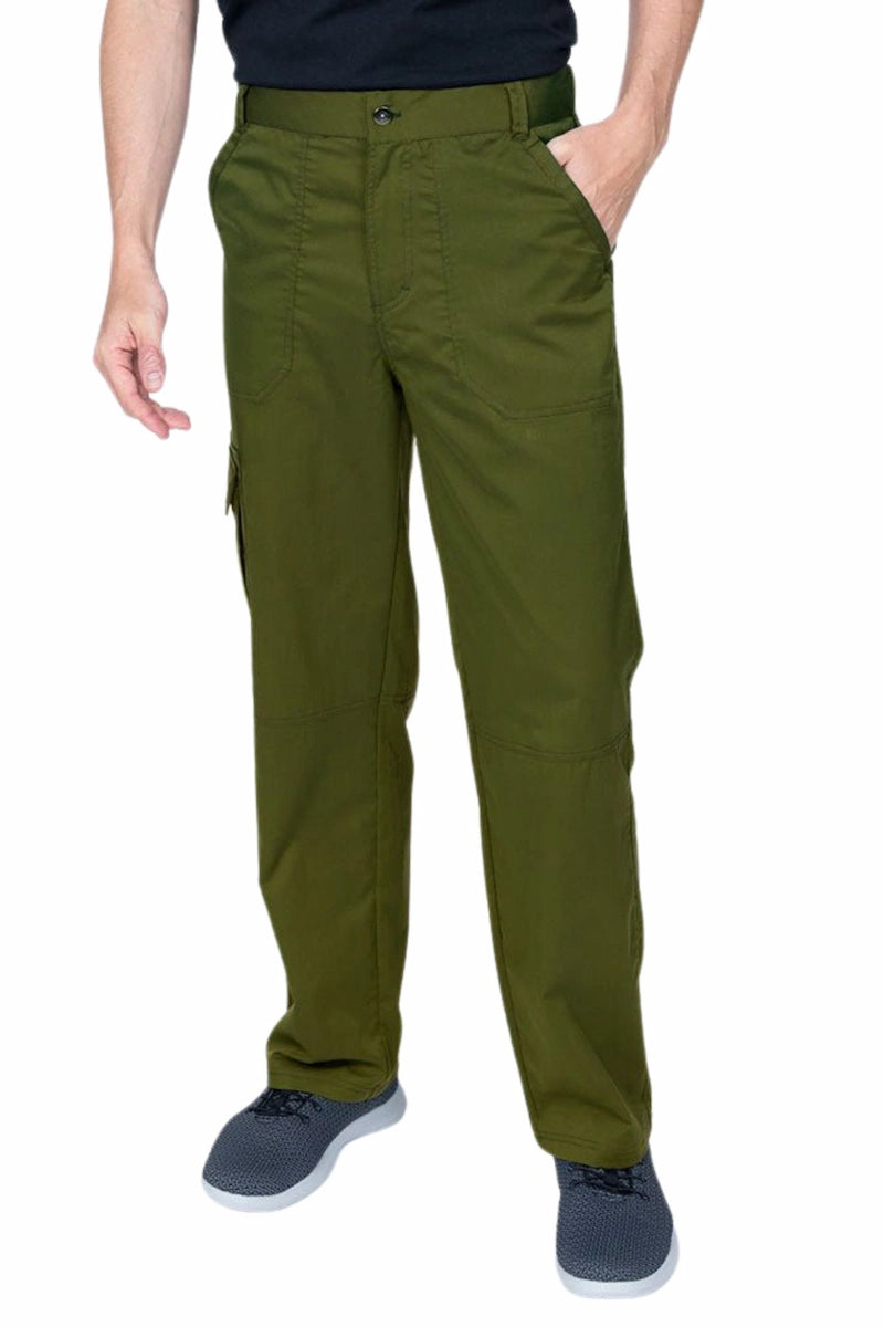 Men's woven herringbone pants-Epic by MedWorks Men's Button Front Scrub Pant | Olive