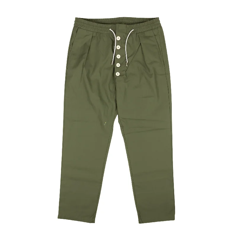 Men's trusty everyday pants-Green Drawstring Button Pants