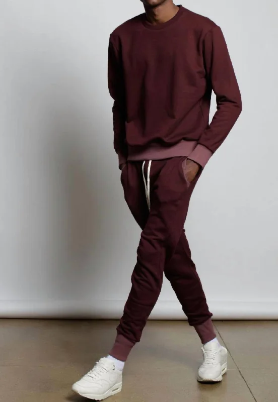 Men's hardy rugged pants-Knit Jogger With Knee Darts In Maroon/light Maroon