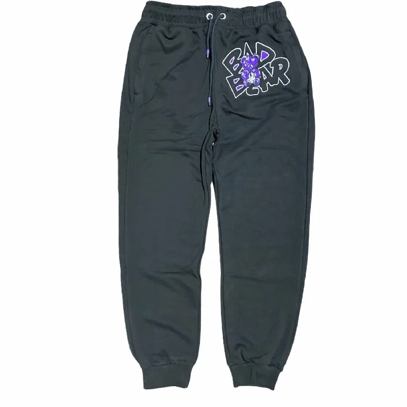 Men's ultralight travel pants-Men's 12S Concord Bad Bear Joggers In Black/purple