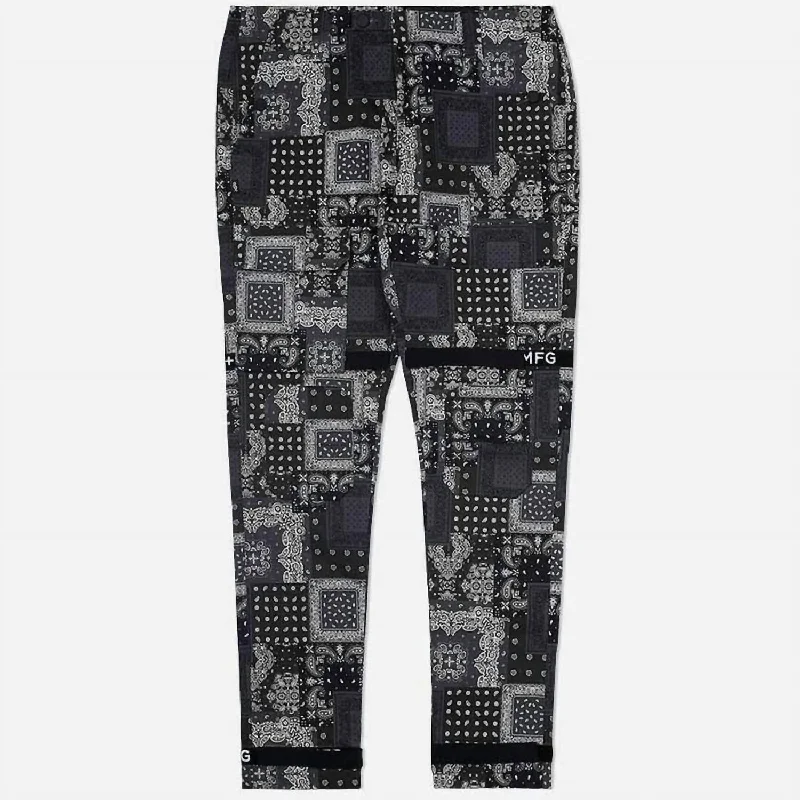 Men's tight skinny cargo pants-Men's Strapped Up Utility Paisley Pants In Black/white