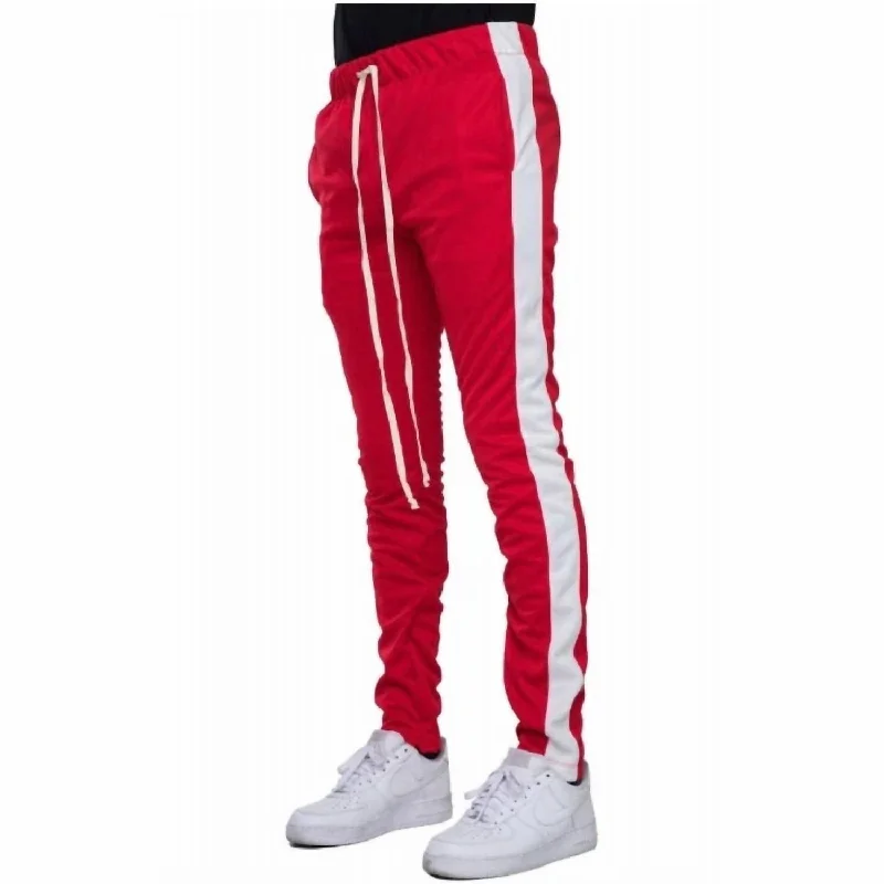 Men's woven herringbone pants-Men's Track Pant In Red/white